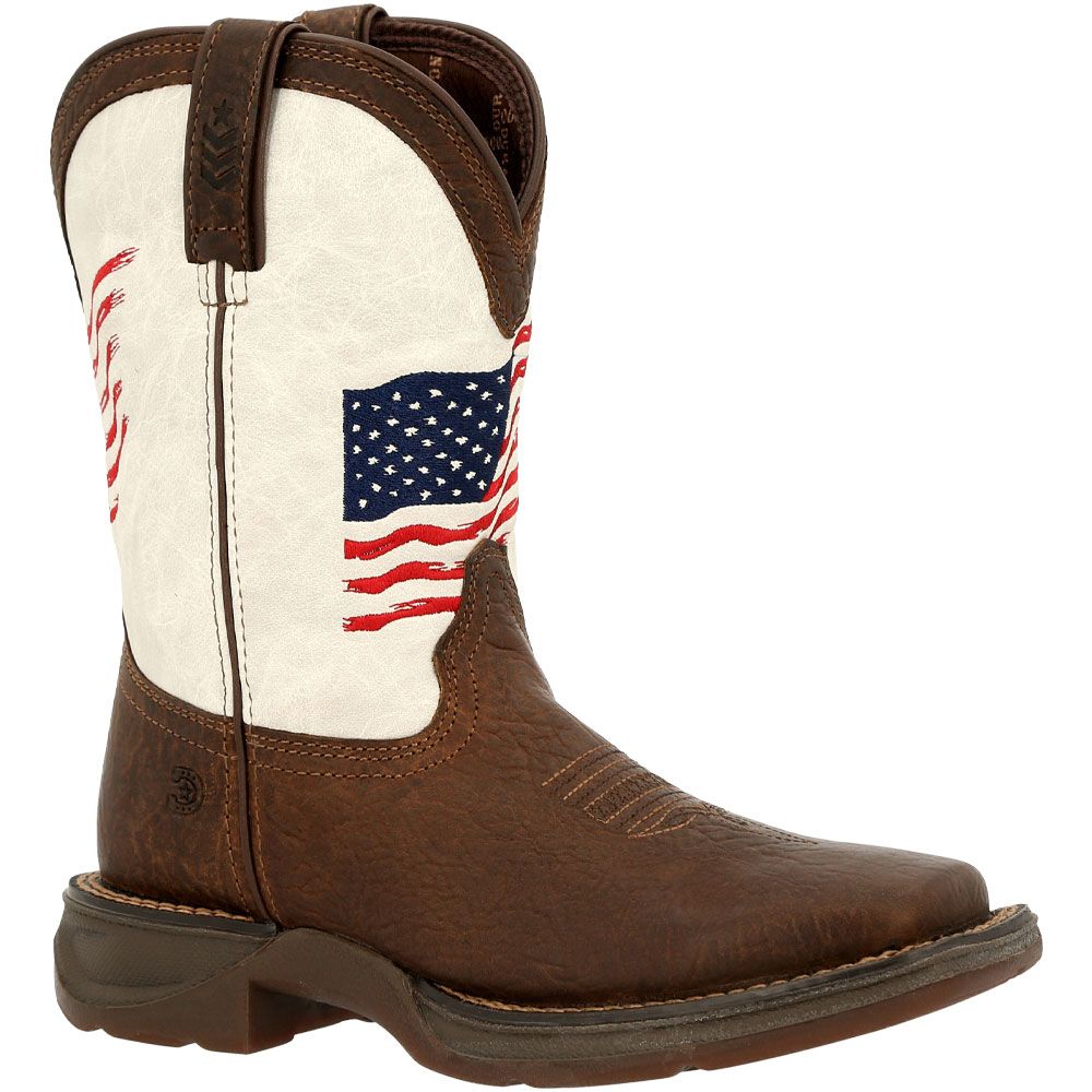 Durango Lil Rebel Distressed Flag 8" Little Kids Western Boots Bay Brown White