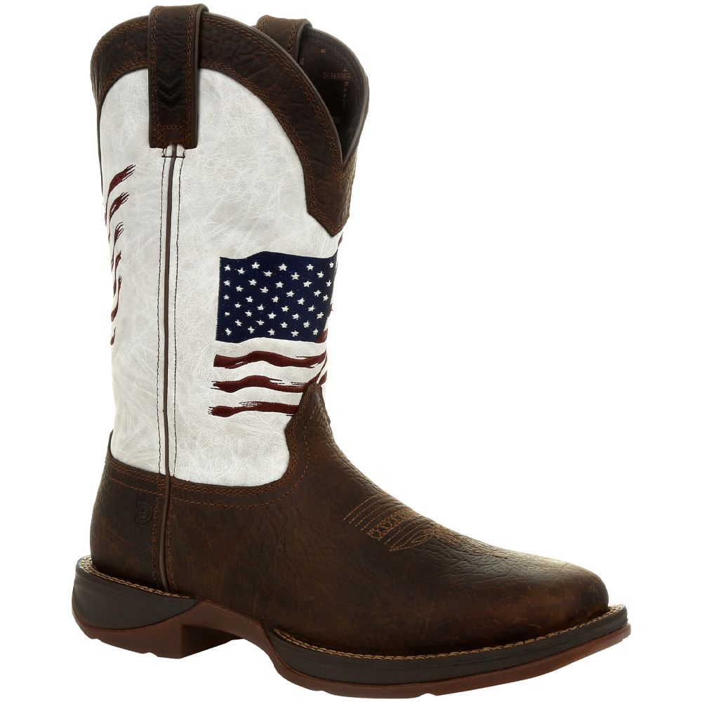 Rocky DDB0312 White Distressed Flag Mens Western Boots Bay Brown White