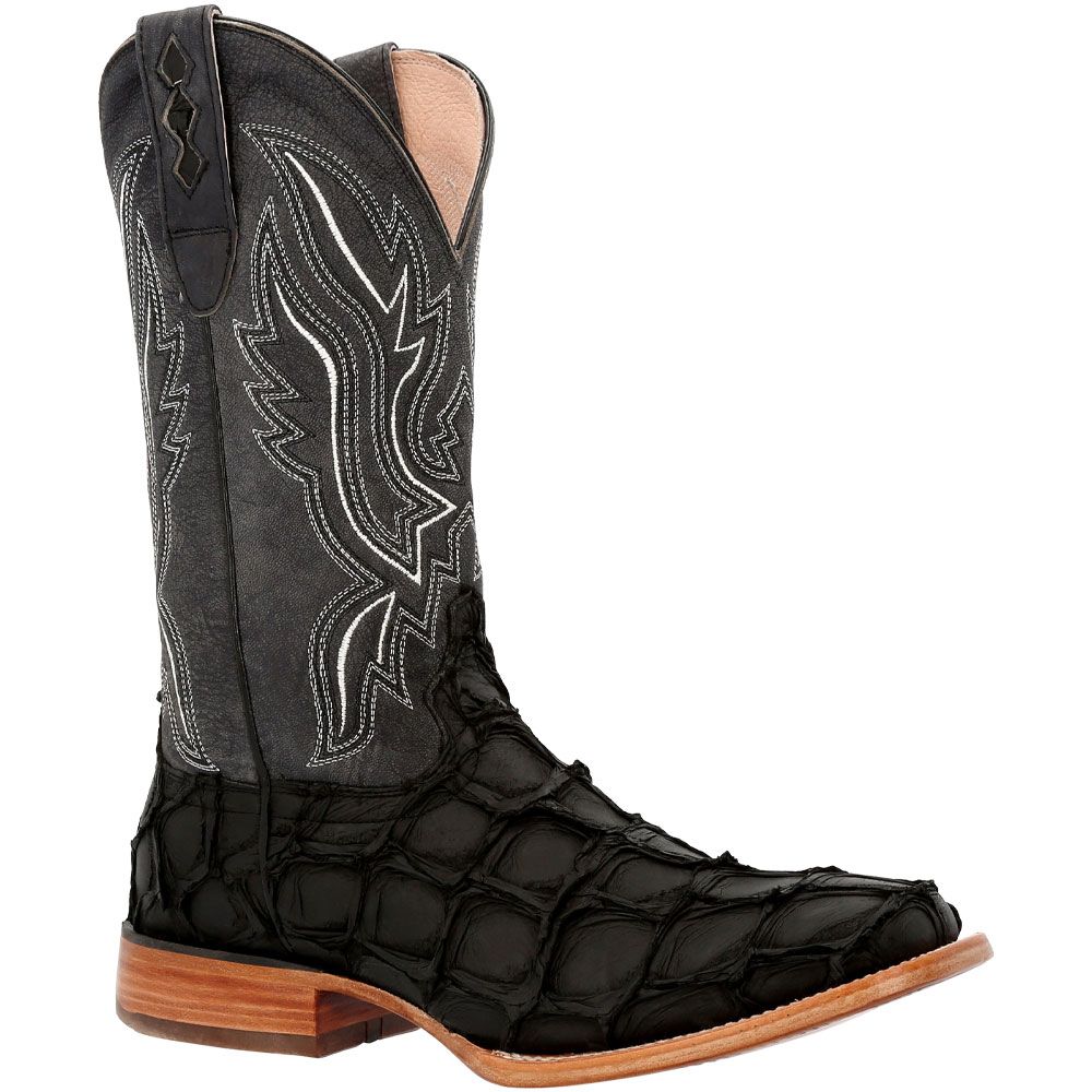 Durango Premium Exotics Black Pirarucu 12" Mens Western Boots Black