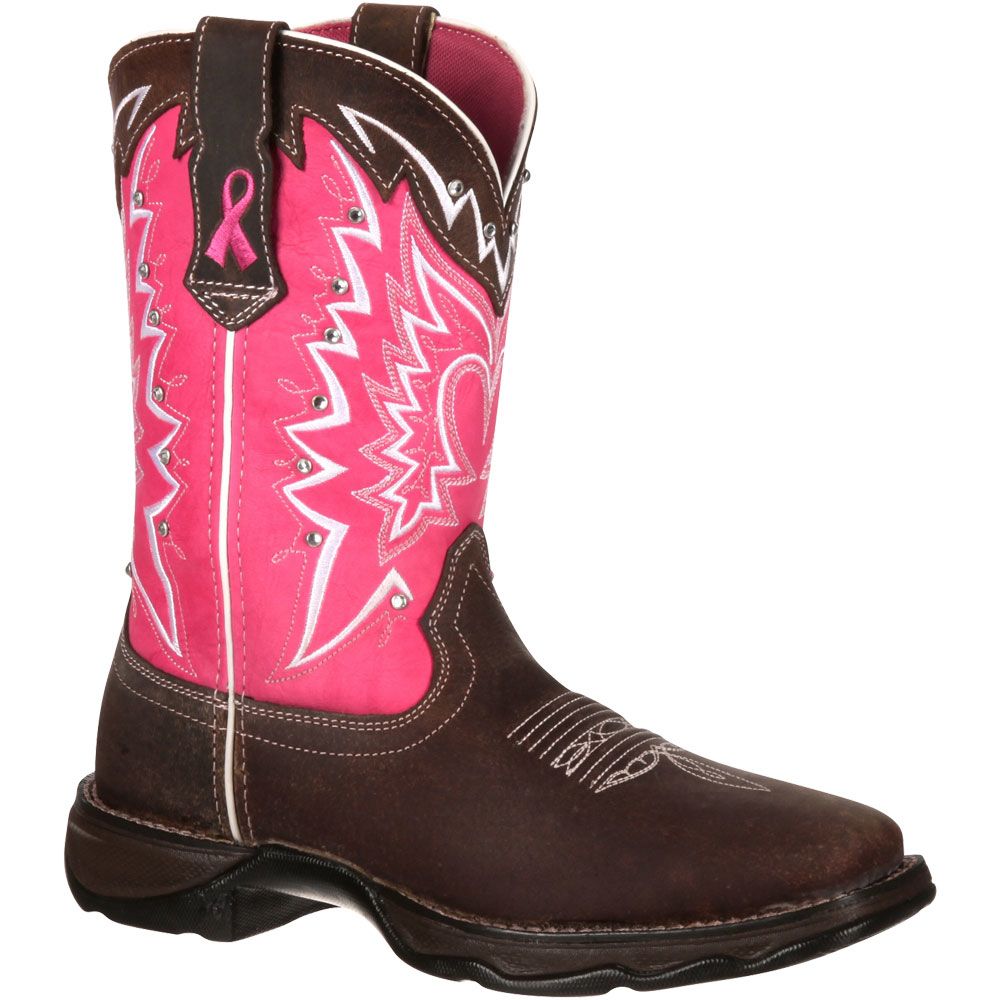 Durango Lady Rebel Pink Ribbon Womens Western Boots Dark Brown Pink