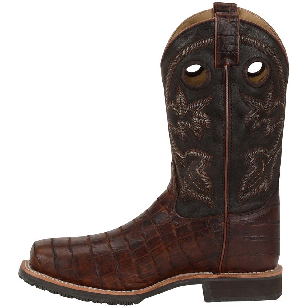 Double H Dh5225 Non-Safety Toe Work Boots - Mens Chocolate Gator Print Leather Back View