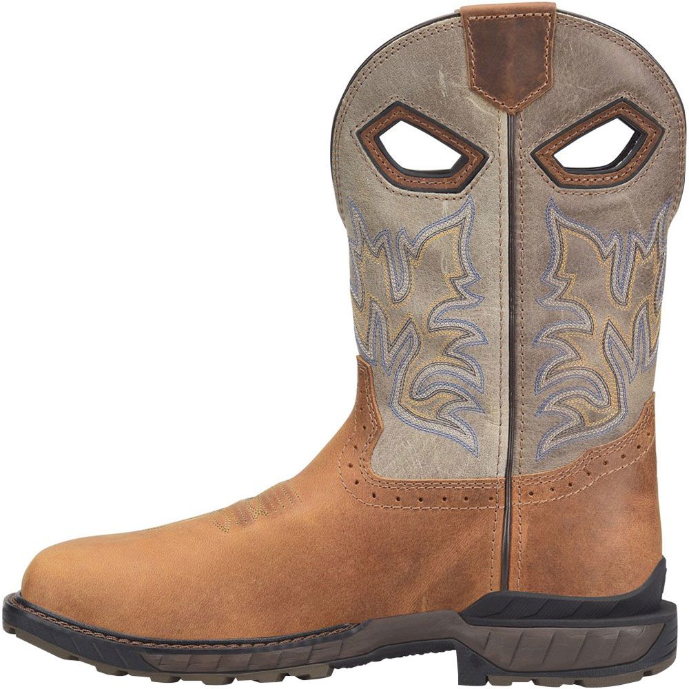 Double H Oatman WP Sqtoe Lug Roper Boots - Mens Dark Brown Back View