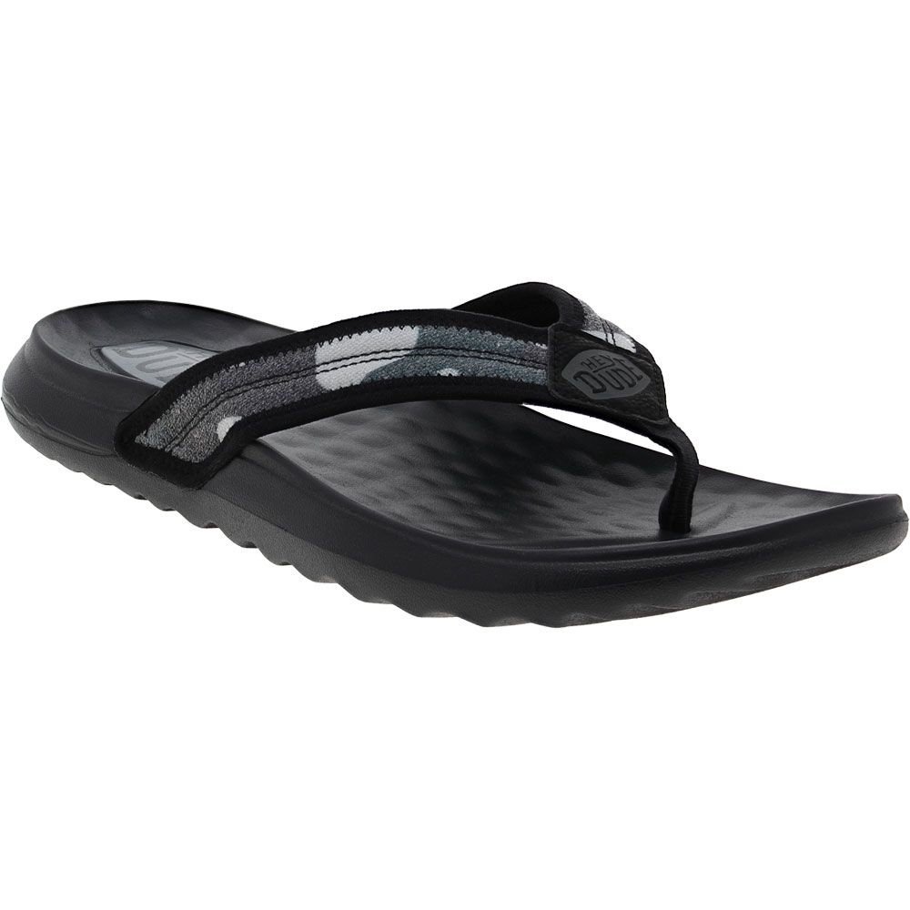 Hey Dude Meyers Flip Camo Flip Flops - Mens Black White Camo