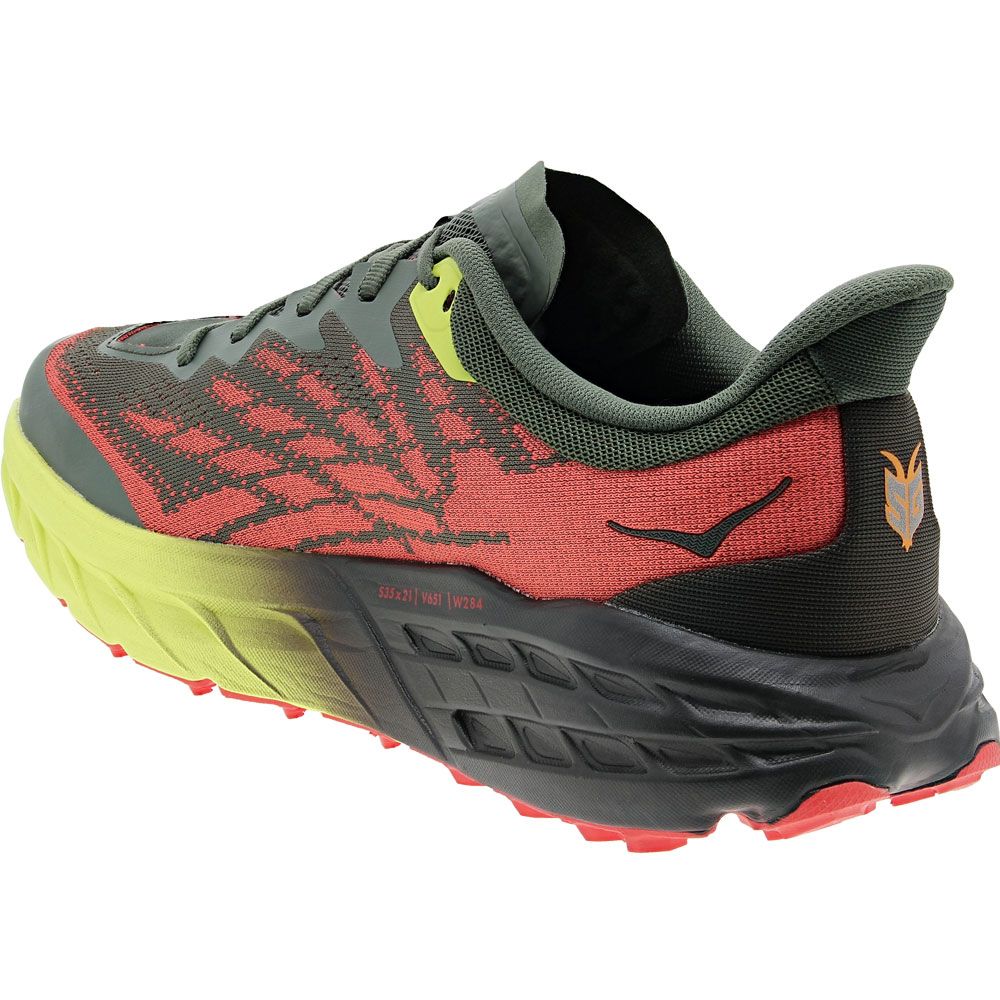 Hoka Speedgoat 5 Trail Running Shoes - Mens Black Red Neon Yellow Back View