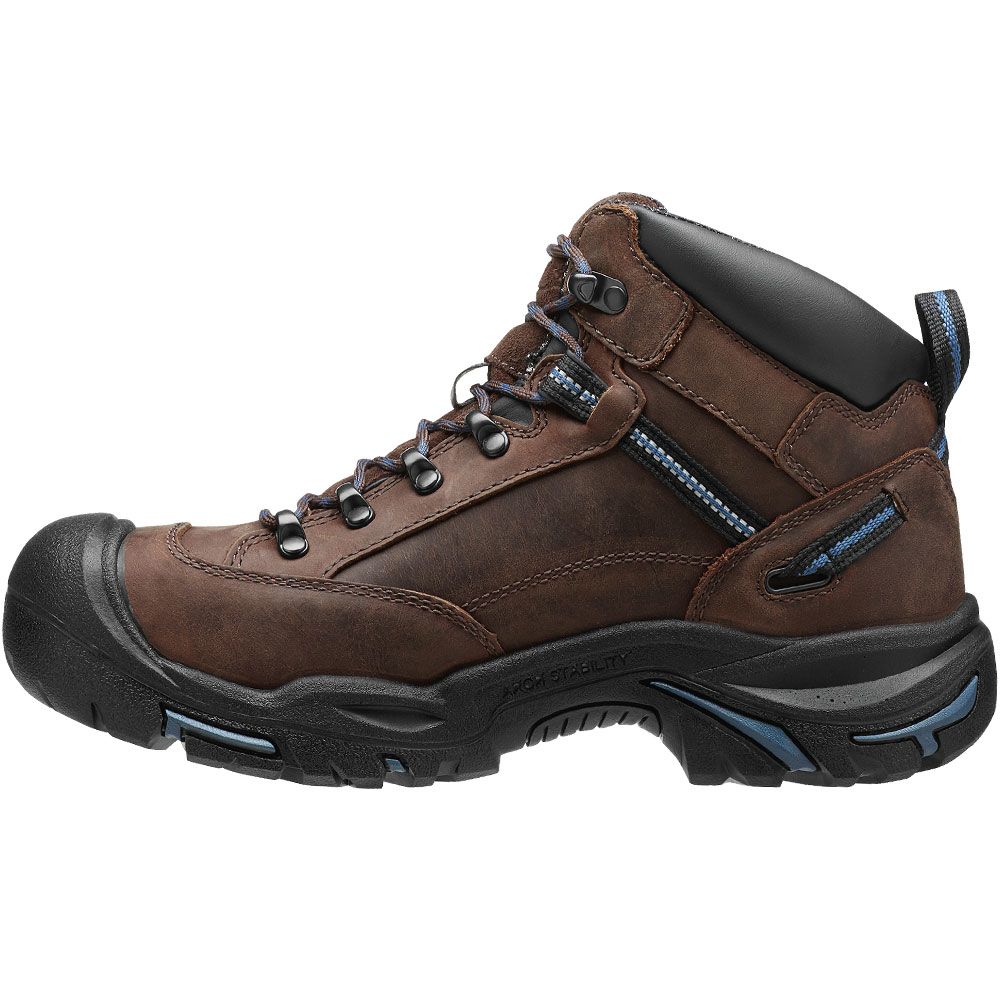 KEEN Utility Braddock Al Mid Safety Toe Work Boots - Mens Bison Ensign Blue Back View