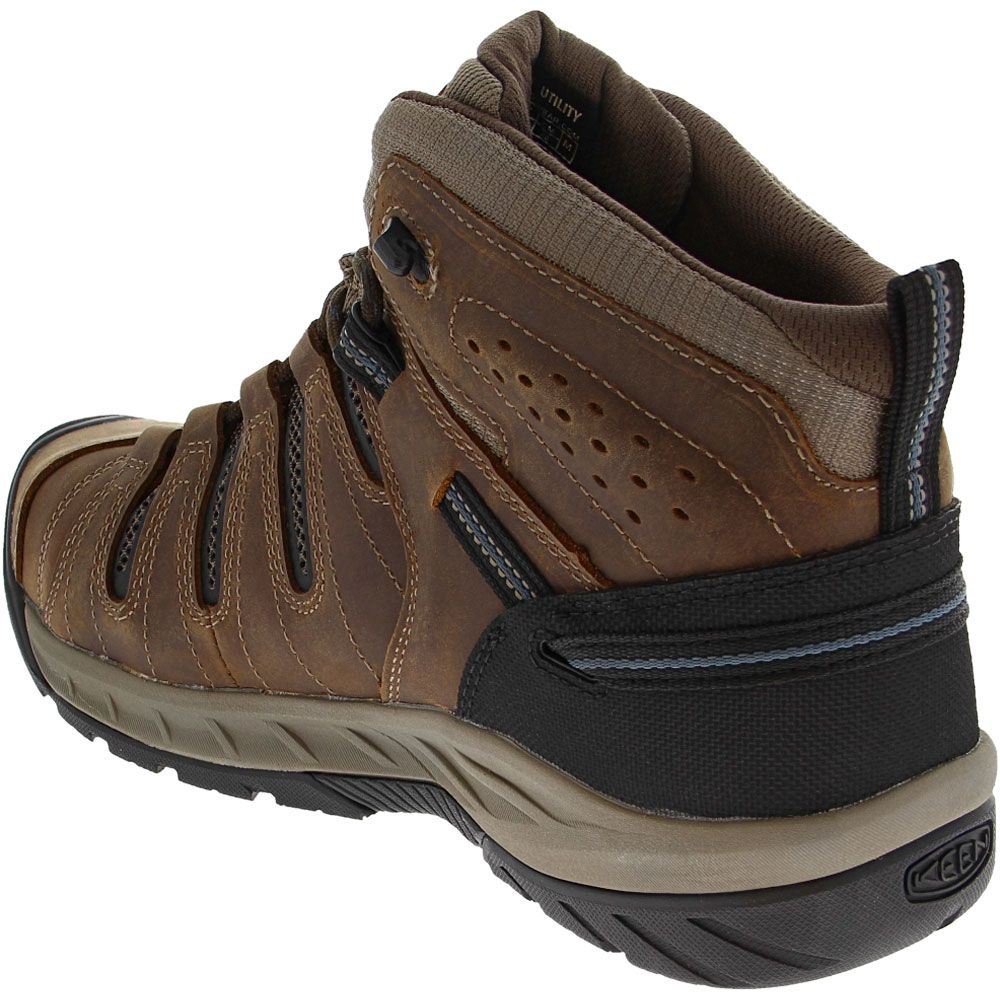 KEEN Utility Flint 2 Mid Safety Toe Work Boots - Mens Cascade Brown Orion Blue Back View