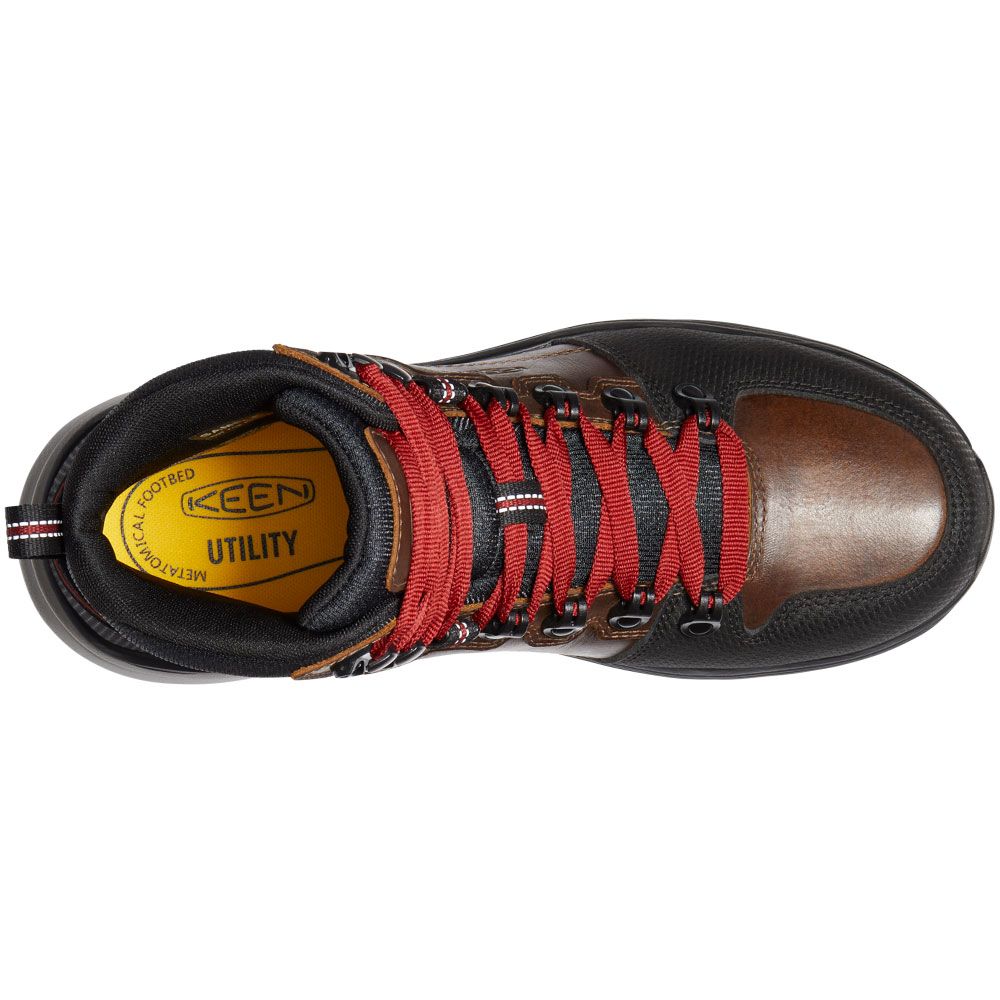 KEEN Utility Red Hook Wp Mid Soft Non-Safety Toe Mens Boots Tobacco Black Back View