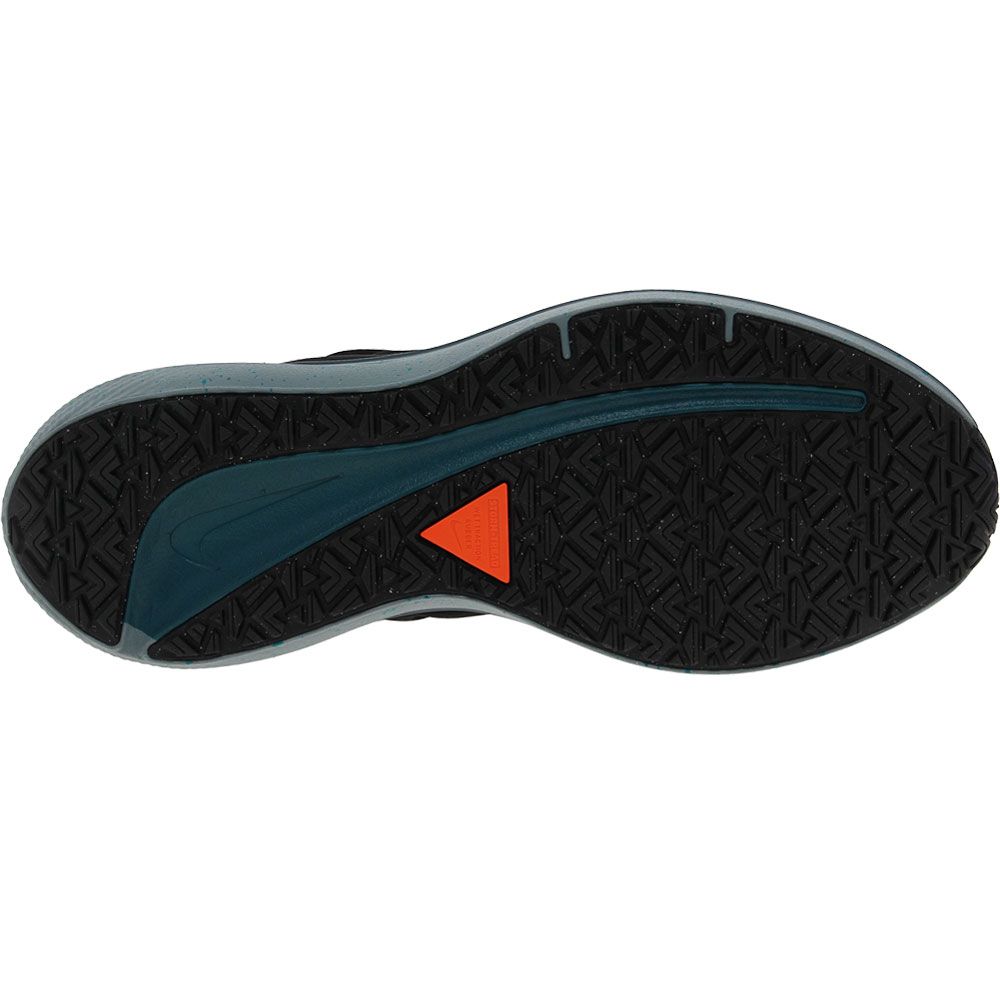 Nike Winflo 9 Shield Running Shoes - Mens Black Safety Orange Geode Teal Sole View