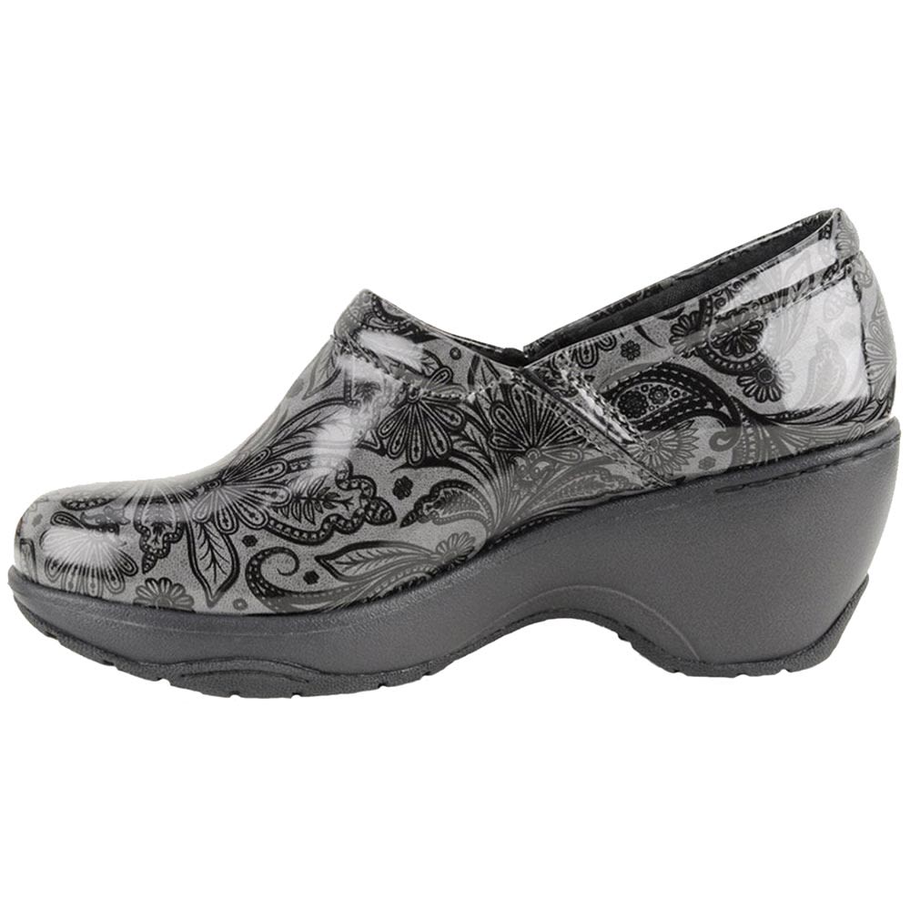 Nurse Mates Bryar Clog Patent Duty Shoes - Womens Dark Grey Paisley Back View