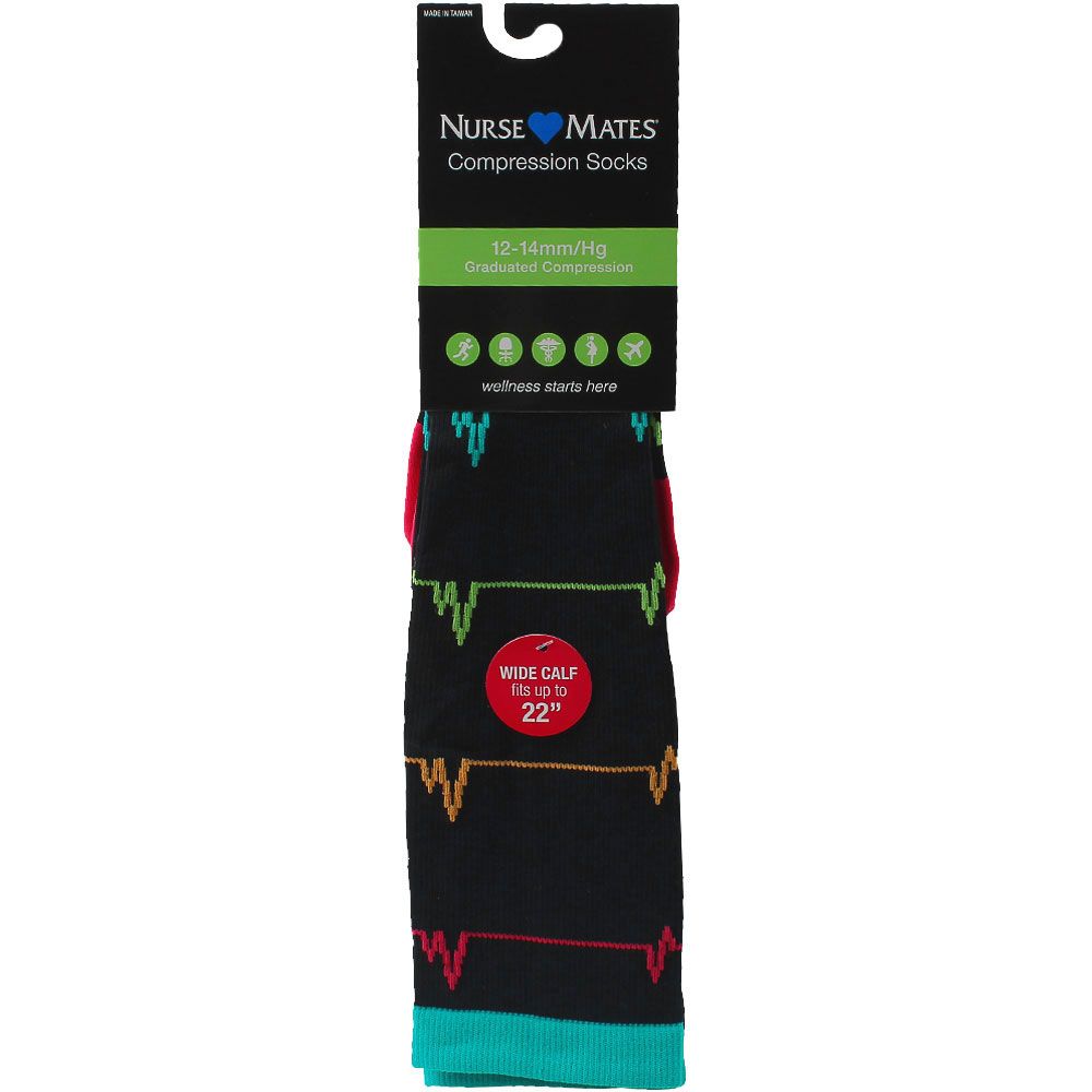 Nurse Mates Ekg Black Wide Socks - Womens Black View 2