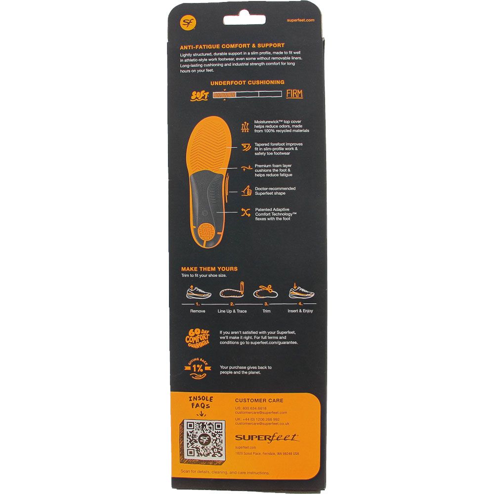 Superfeet Work Slim-Fit Cushion Insoles Yellow Orange View 4