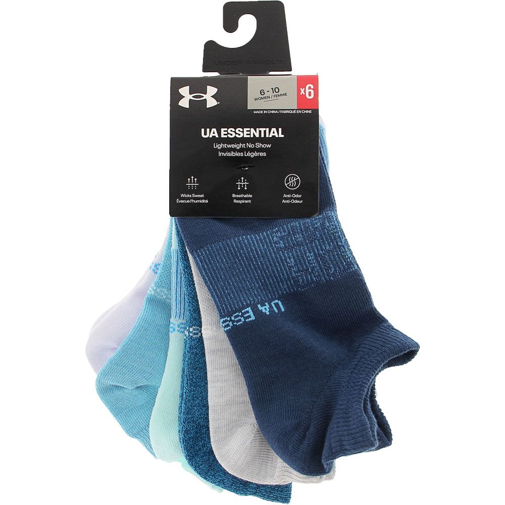 Under Armour Womens Essentials 6pk No Show Socks Blue Multi View 2