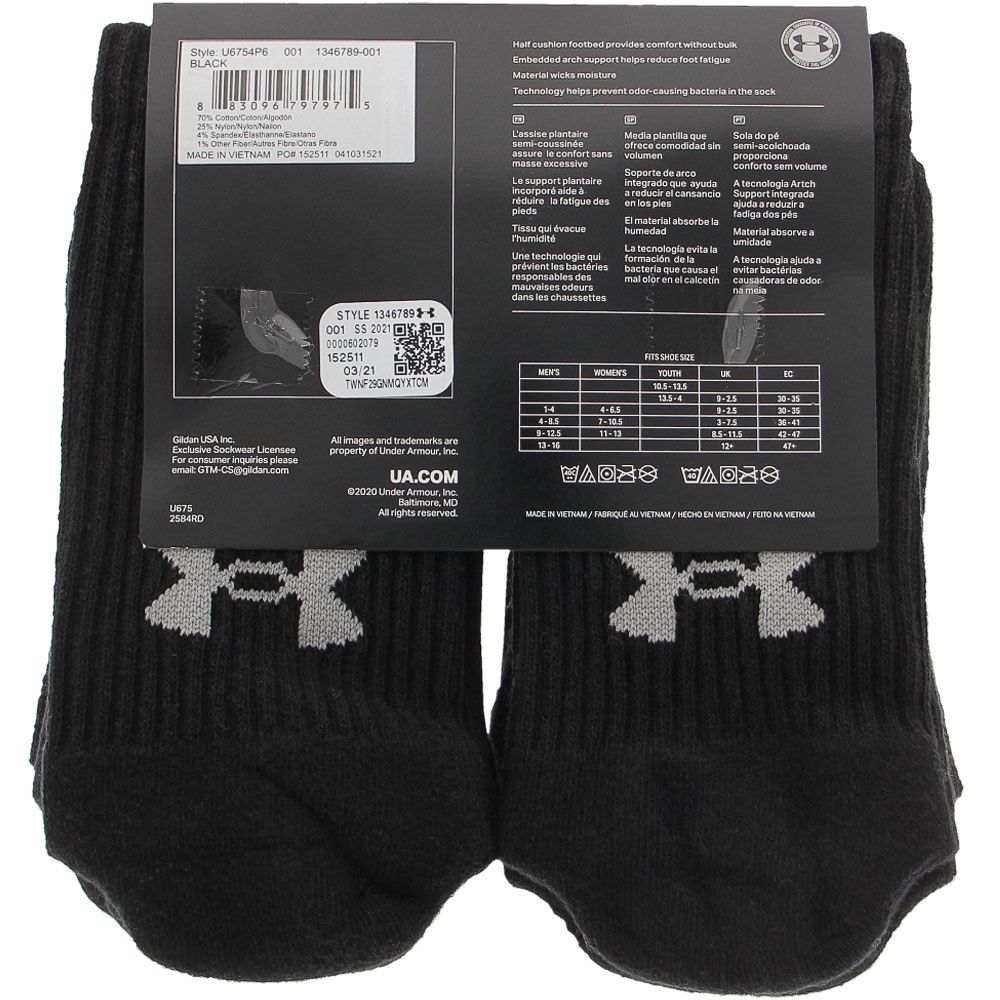 Under Armour Mens Essential Crew 6p Socks - Womens Black View 3