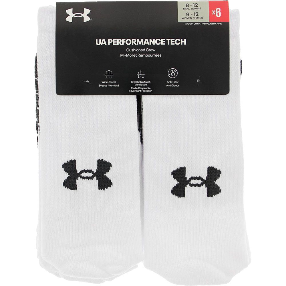 Under Armour Performance Tech Crew 6pk Socks White View 2