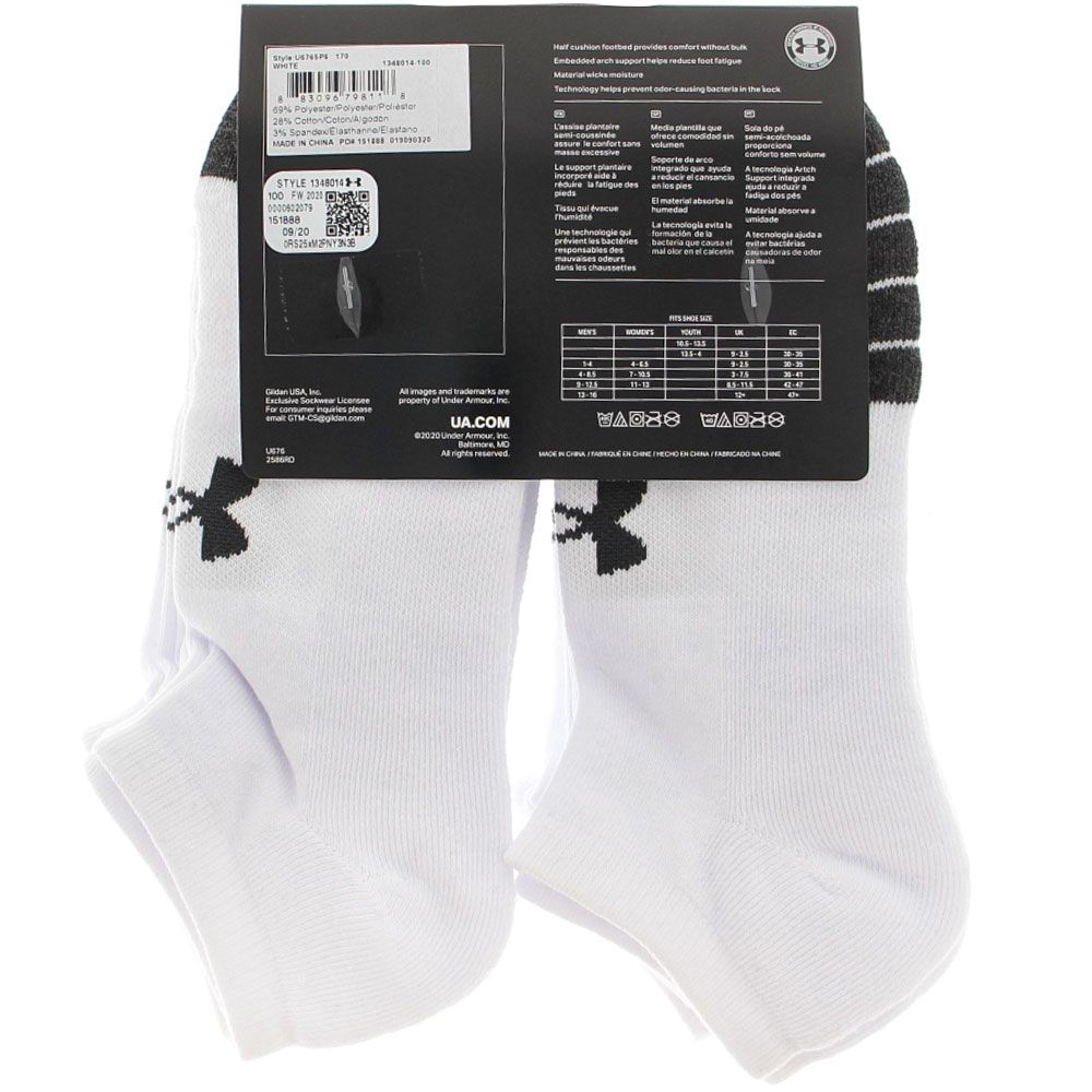 Under Armour Perform Tech Nosho 6pk Socks - Womens White View 3