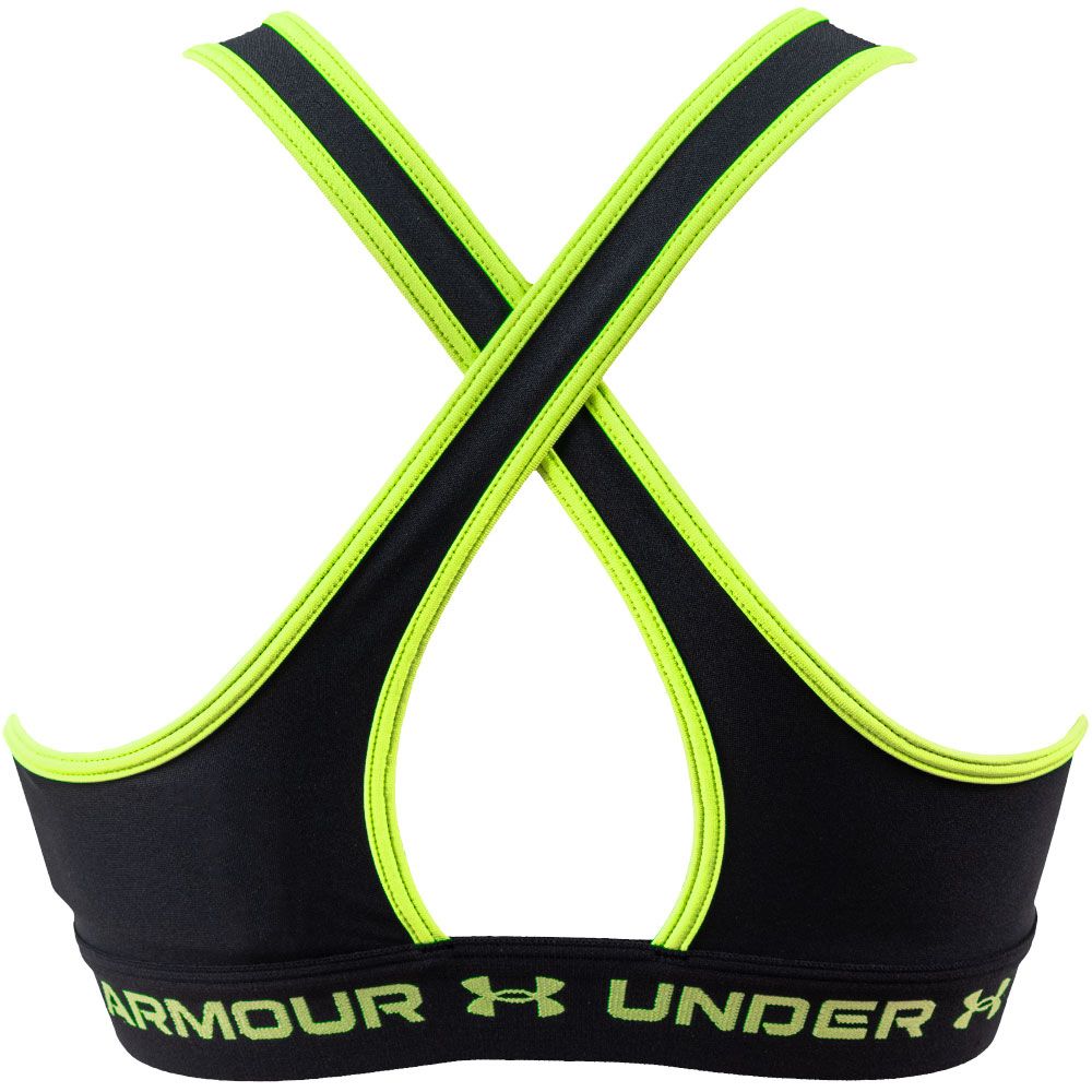 Under Armour Crossback Mid Bra Sports Bra - Womens Black Lime View 2