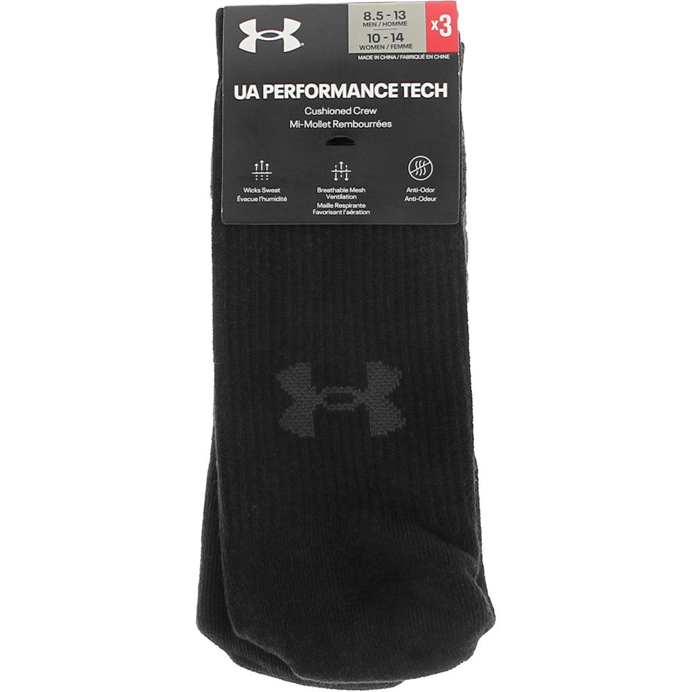 Under Armour Performance Tech Crew 3pk Socks Black View 2