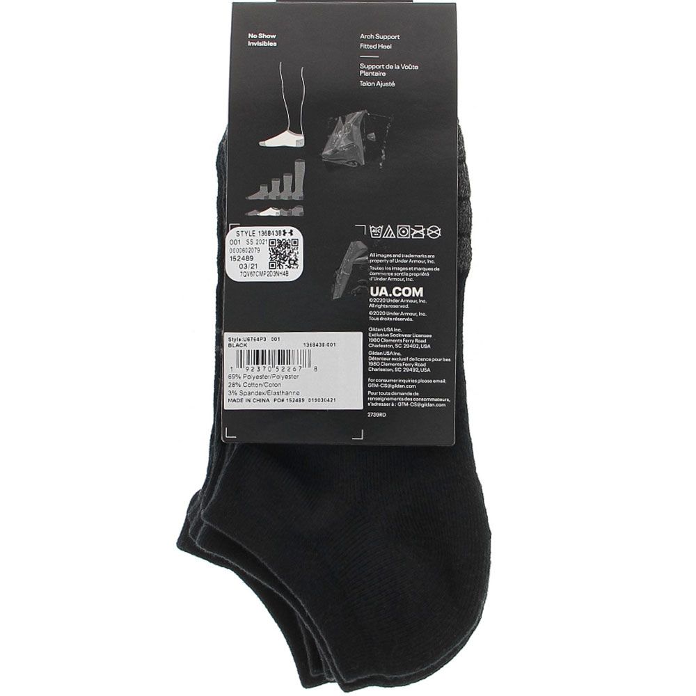 Under Armour Perform Tech Nosho 3pk Socks - Womens Black View 3