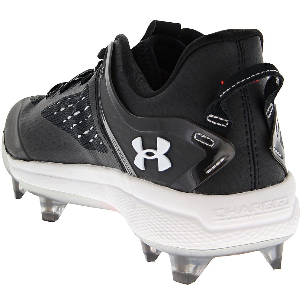 Under Armour Yard Low MT TPU Baseball Cleats - Mens Black Black White Back View