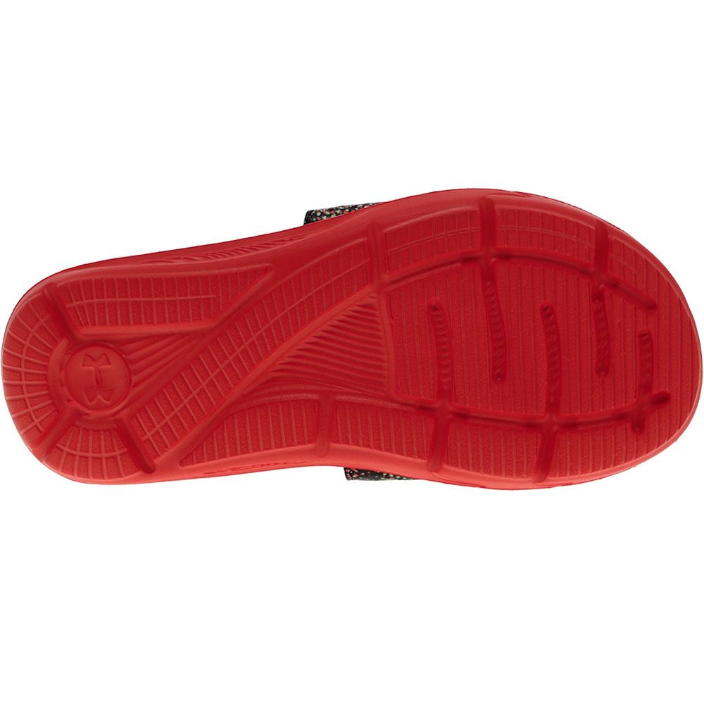 Under Armour Ignite 6 Graphic Strap Slide Sandals - Boys | Girls Black Radio Red Sole View