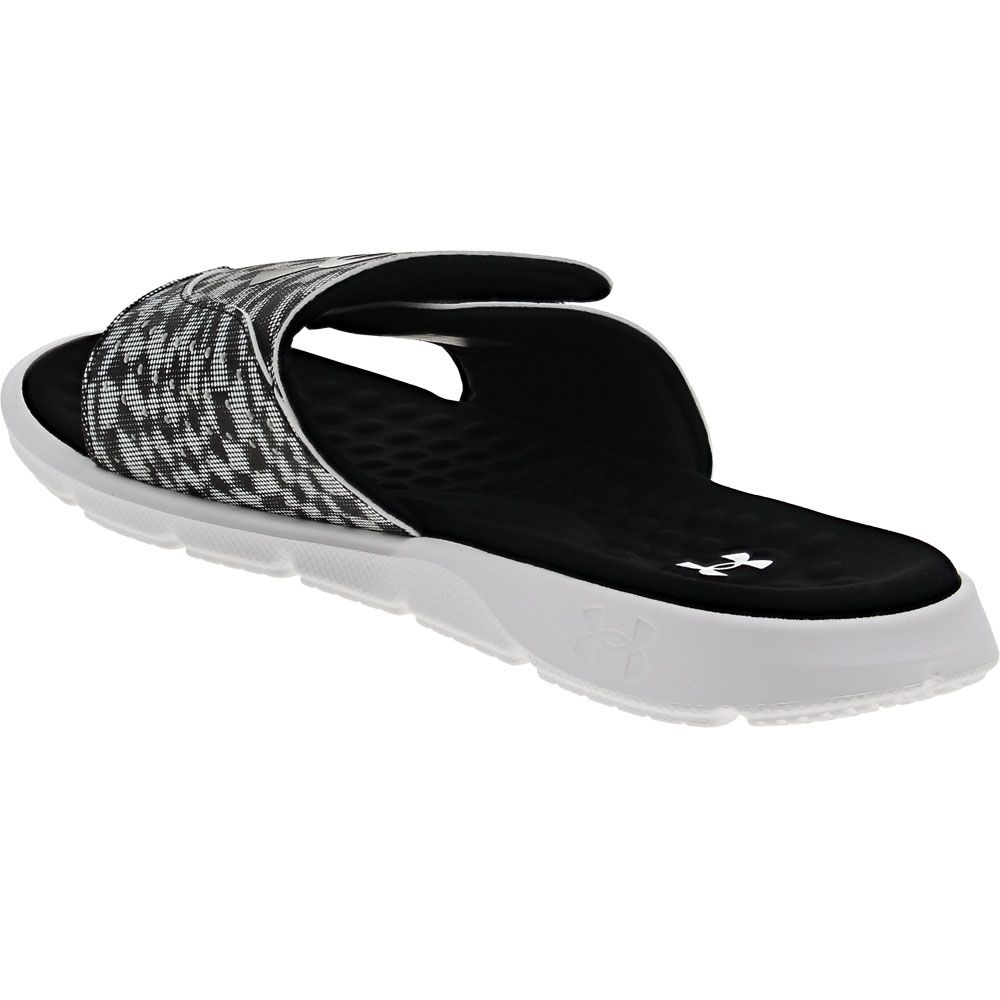 Under Armour Ignite Pro 7 Graphic Strap Slide Sandals - Mens Black White Back View