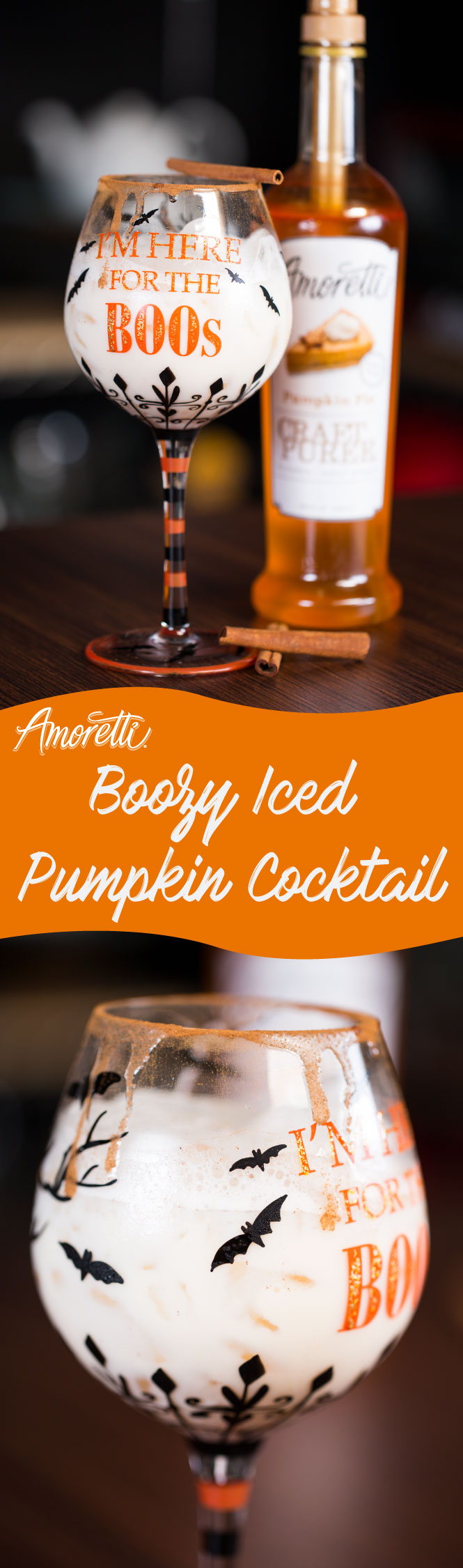 Amoretti Boozy Iced Pumpkin Cocktail: Perfect Halloween drink loaded with pumpkin pie flavor!