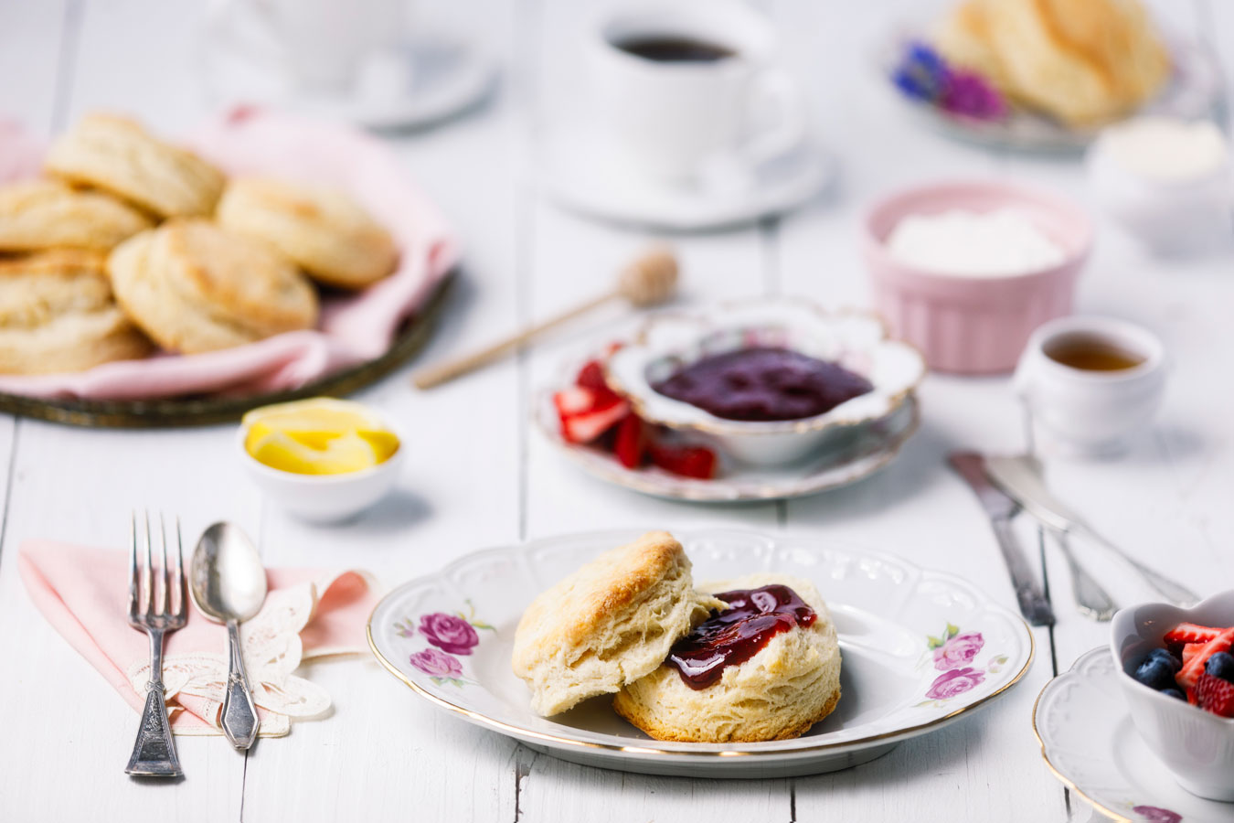 Strawberry Jasmine Jam on a biscuit