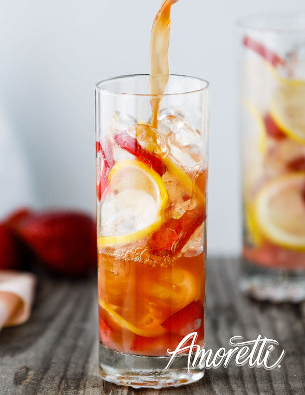 Amoretti Strawberry Rhubarb Sun Tea Recipe. Perfectly sweet, tart, and refreshing!