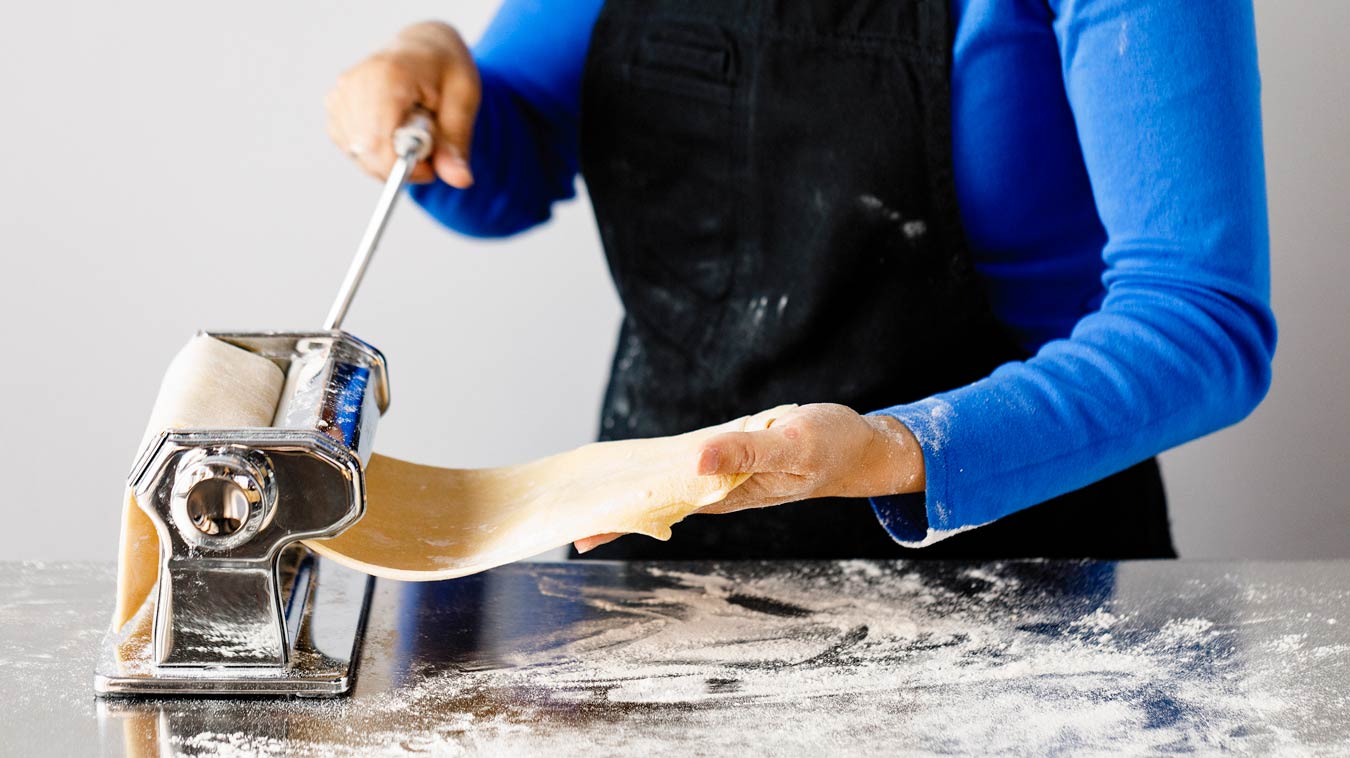 Amoretti Recipe: Agnolotti. Start rolling pasta dough.