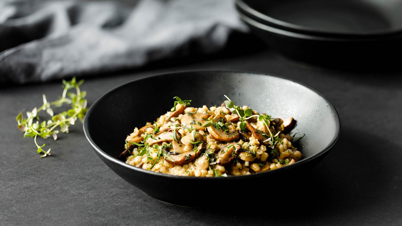 Amoretti Recipe: Barley Risotto with Mushrooms and Parmesan