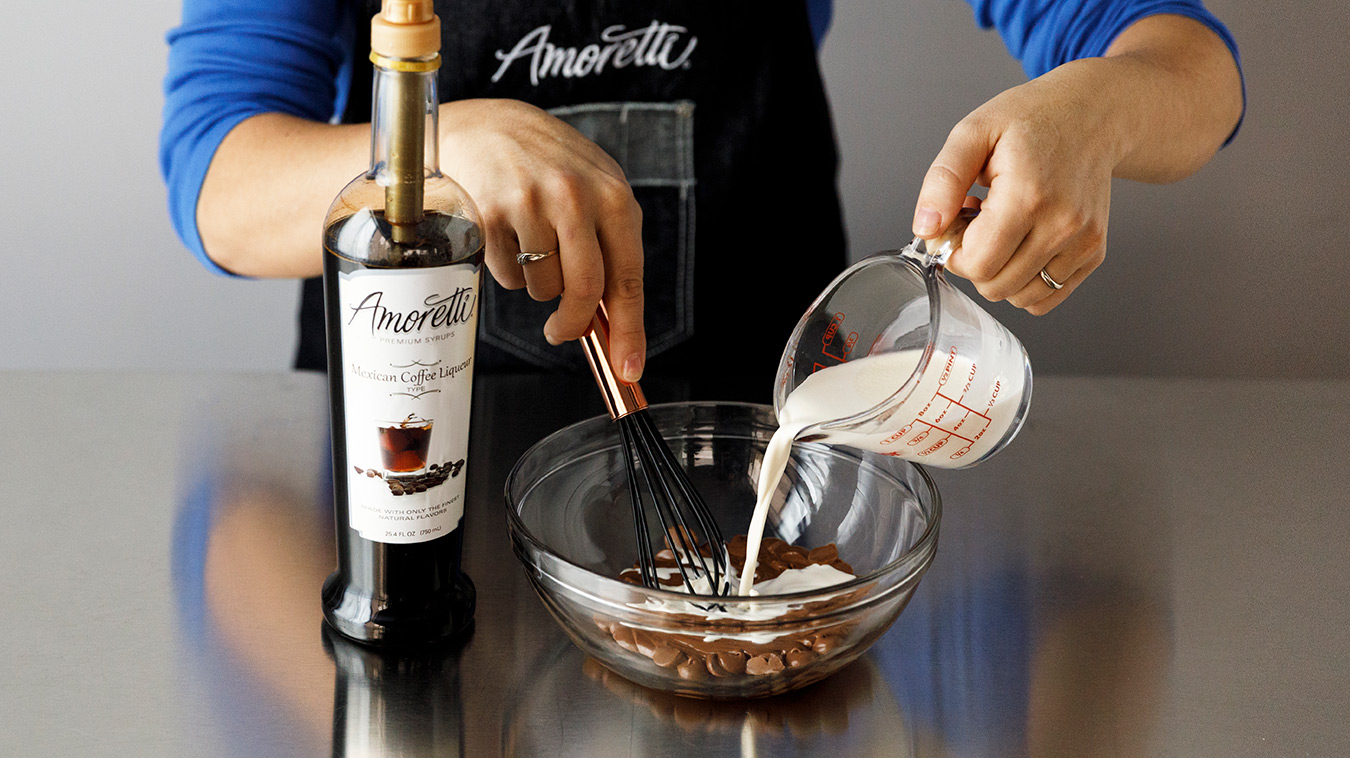 Amoretti Recipe: Horchata Arancini with Mexican Coffee Dipping Sauce. Pour cream.