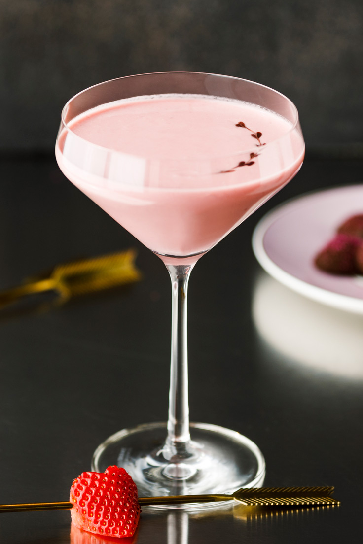 Amoretti Chocolate Covered Strawberry Martini Recipe with heart drizzle