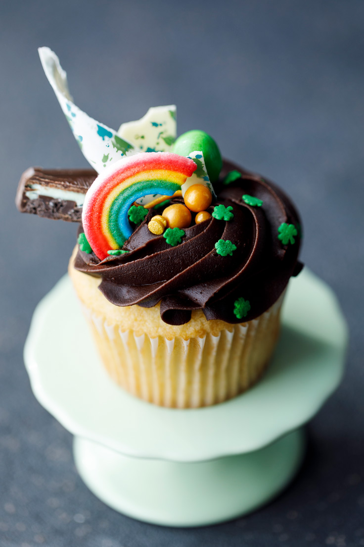 Amoretti End of the Rainbow Cupcakes with Chocolate Stout Frosting Recipe with rainbow