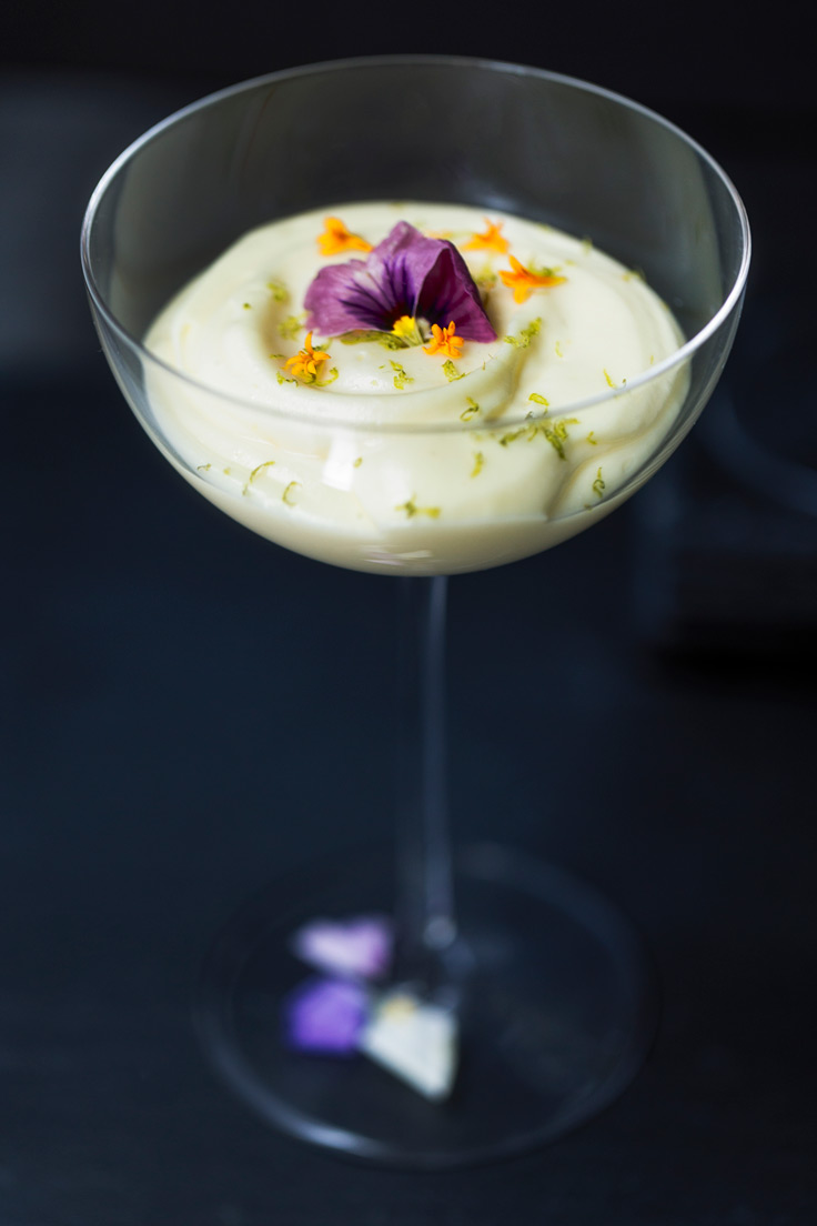 Amoretti Tropical Citrus Mousse Recipe decorated with edible flower petals