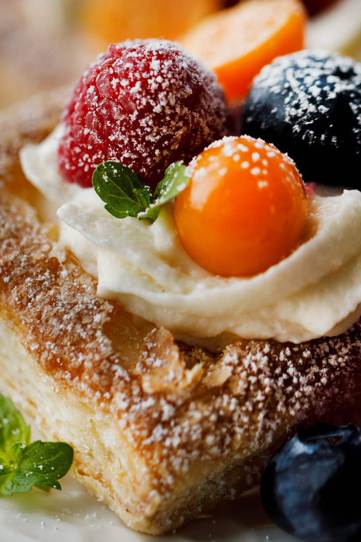 Amoretti Lemon Ricotta Puff Pastry Recipe with berries, closeup