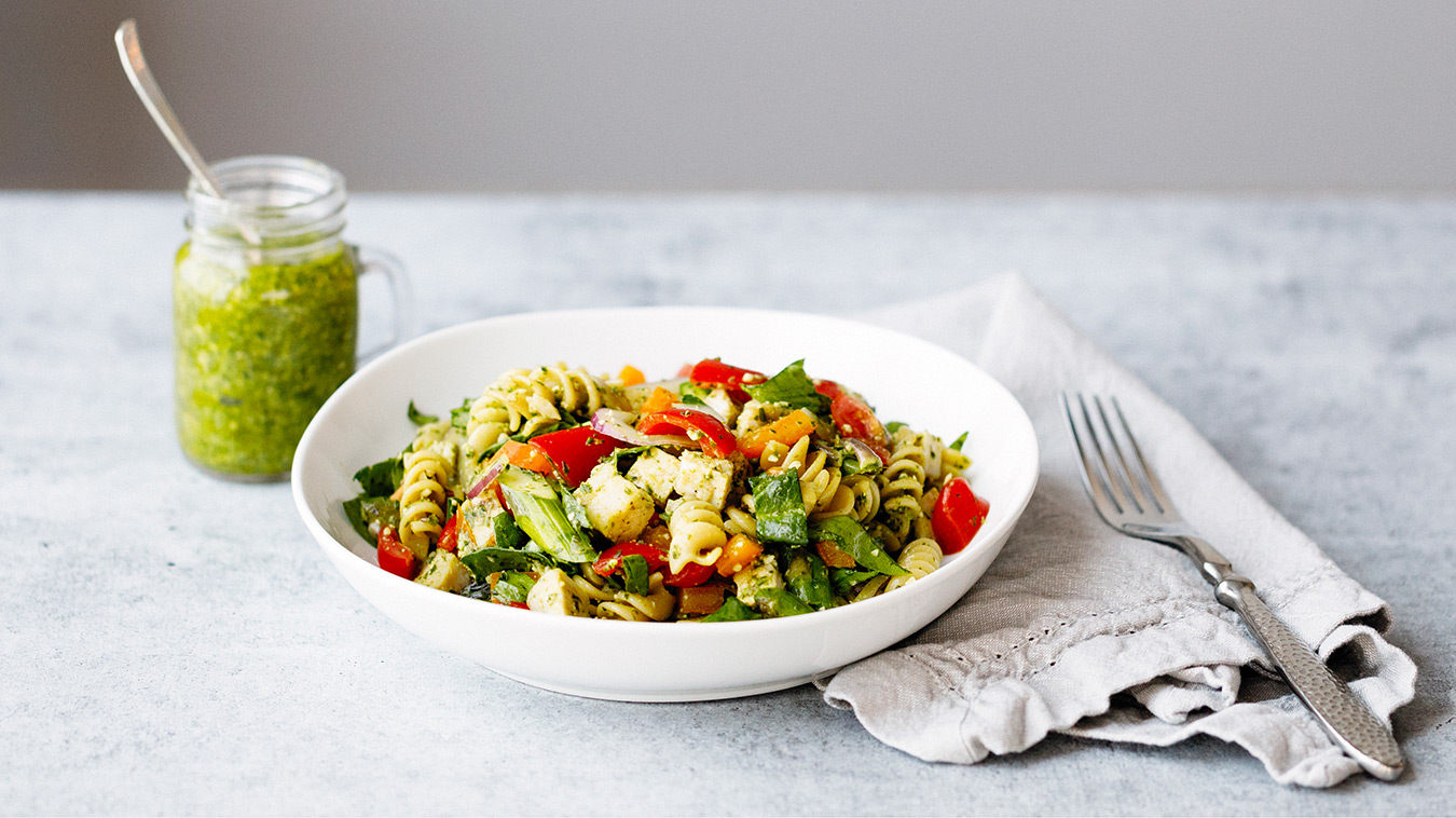 Amoretti Recipe: Arugula Pesto Pasta Salad