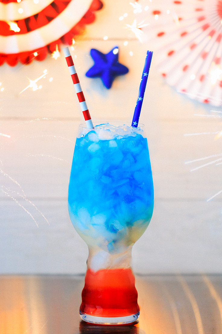 Amoretti Liberty Lemonade Recipe with Blue Curacao Syrup and Cosmopolitan Martini Mix