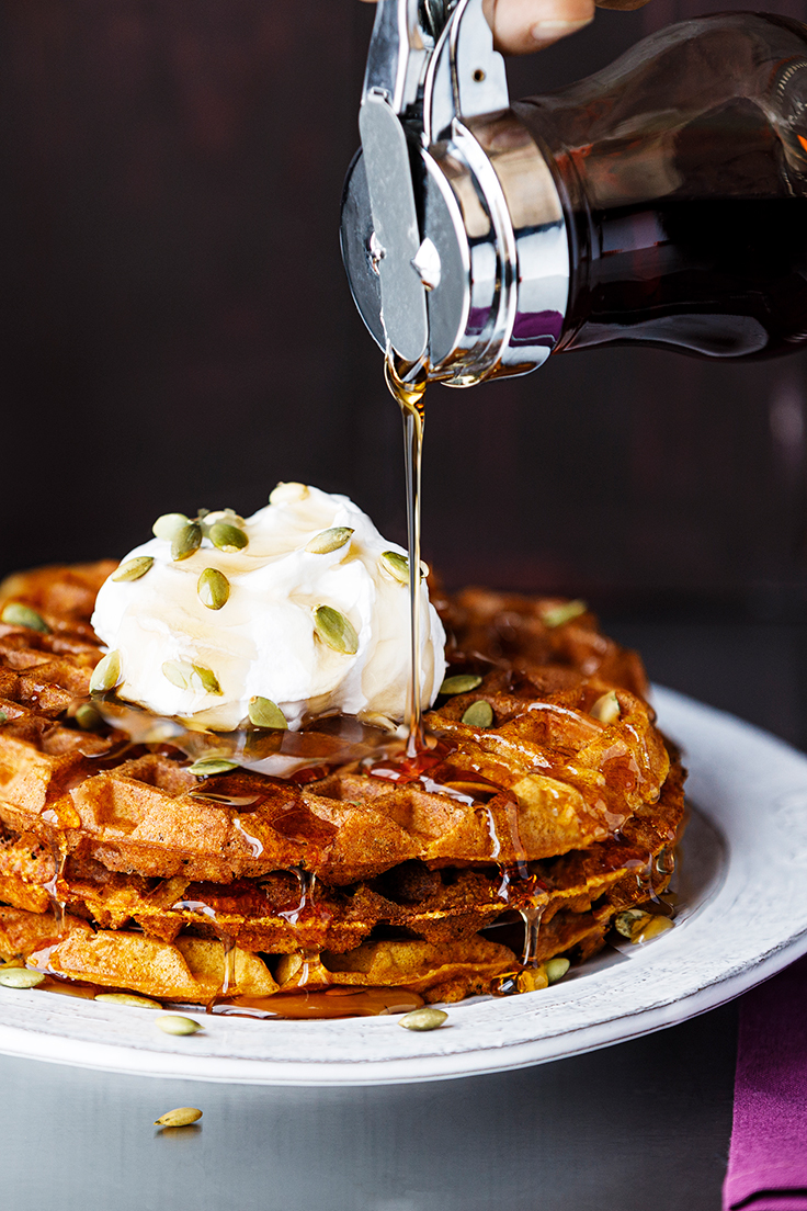 Amoretti Pumpkin Spice Waffles Recipe with Maple Syrup