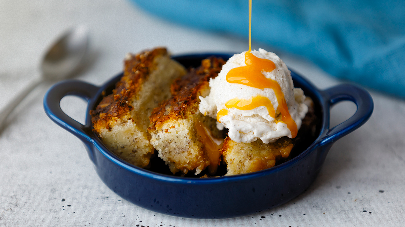 Amoretti Recipe: Banana Maple Bourbon Pudding Cake