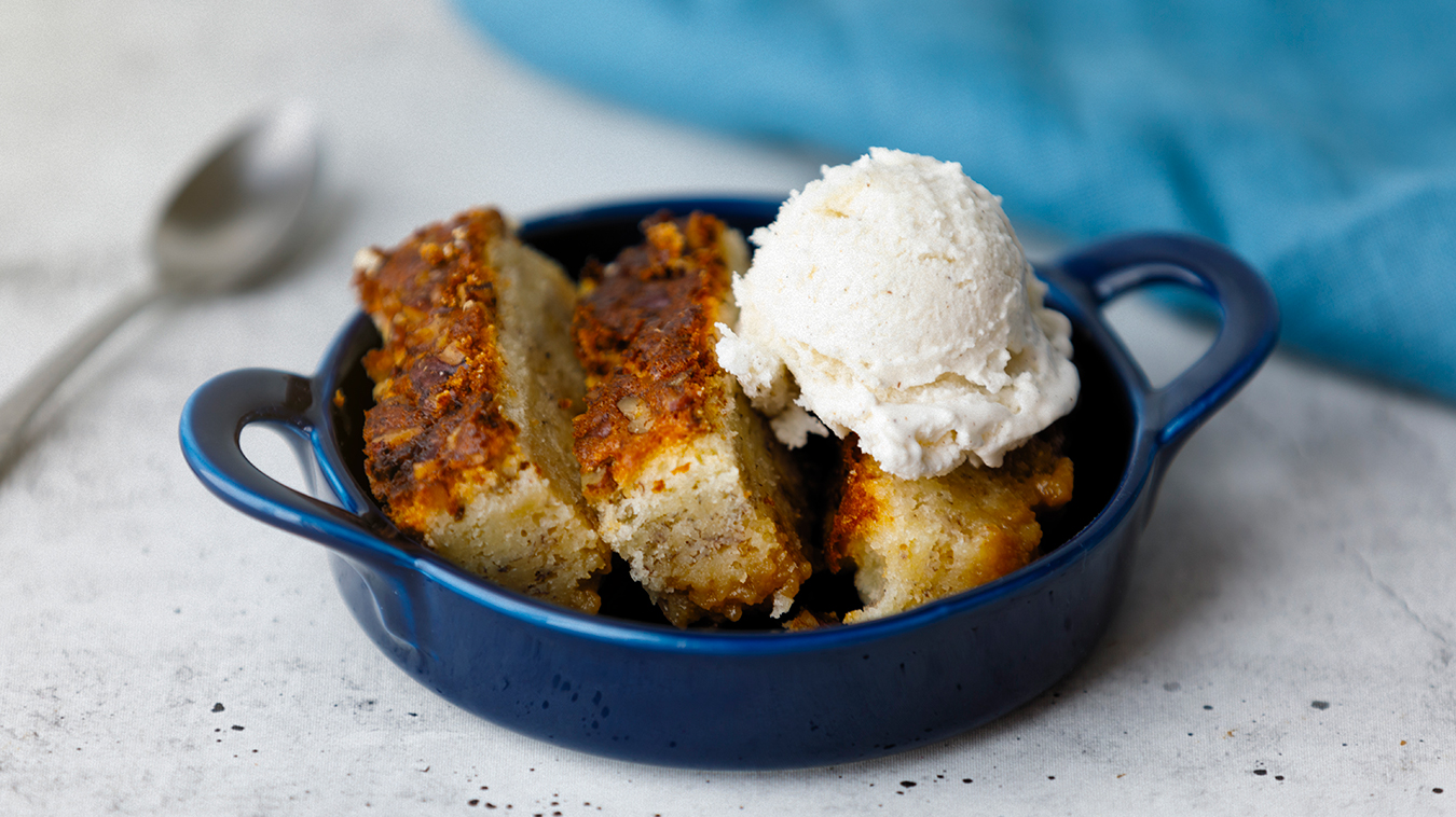 Amoretti Recipe: Banana Maple Bourbon Pudding Cake