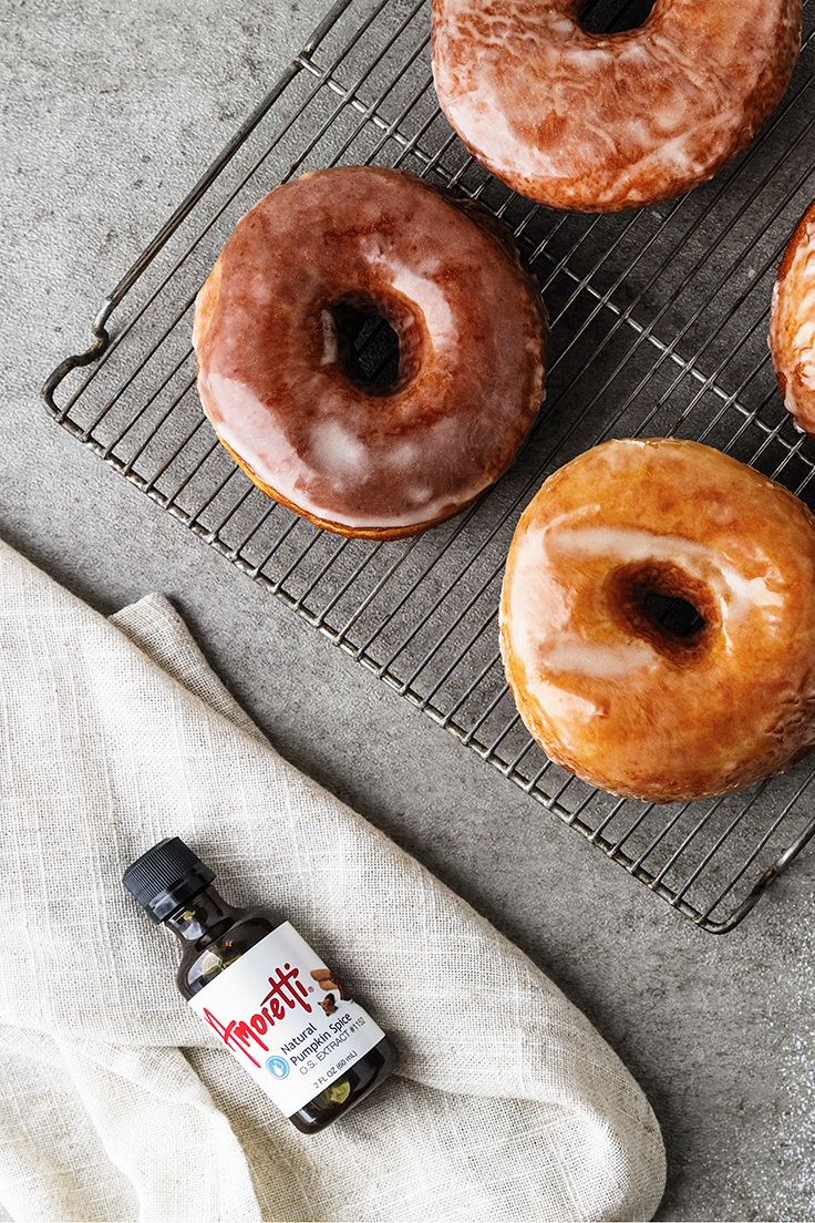 Amoretti Pumpkin Spice Doughnuts with Pumpkin Spice Glaze Recipe with Natural Pumpkin Spice Extract