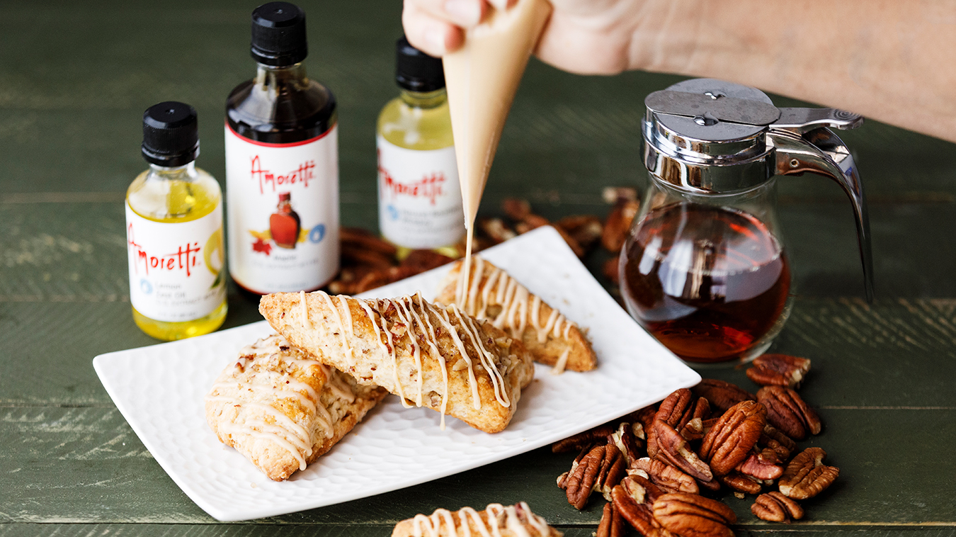 Amoretti Recipe: Maple Bourbon Pecan Scones with Maple Glaze