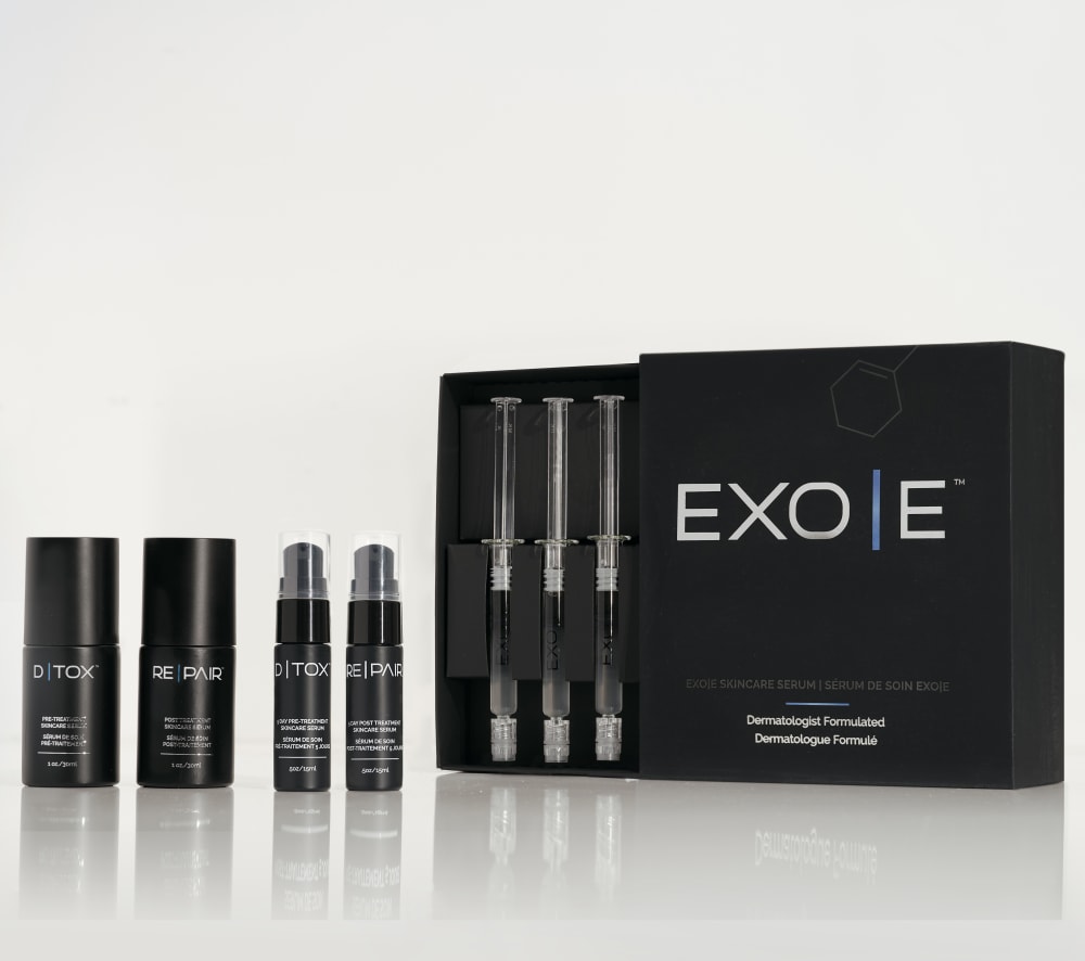 EXO|E Skin Revitalizing Complex featuring D|TOX, EXO|E, and RE|PAIR serums