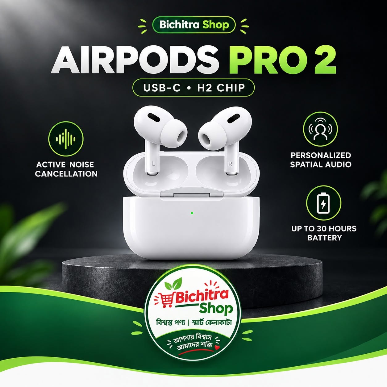 Apple AirPods Pro (2nd Generation) Wireless Earbuds with MagSafe Charging Case (USB-C)