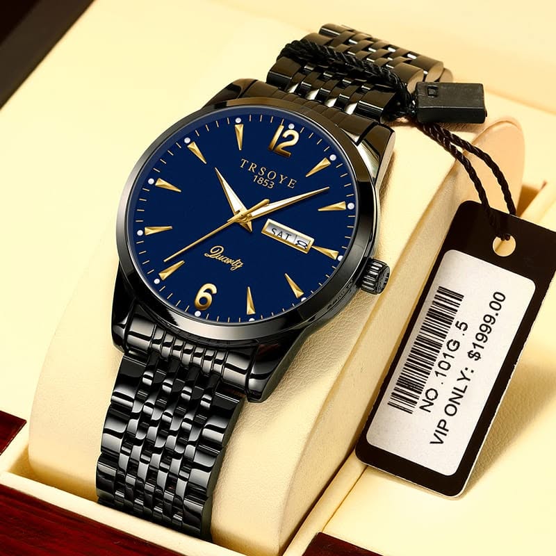 TRSOYE 068 Luxury Men's Quartz Watch  Stainless Steel Analog Wristwatch with Day-Date Display