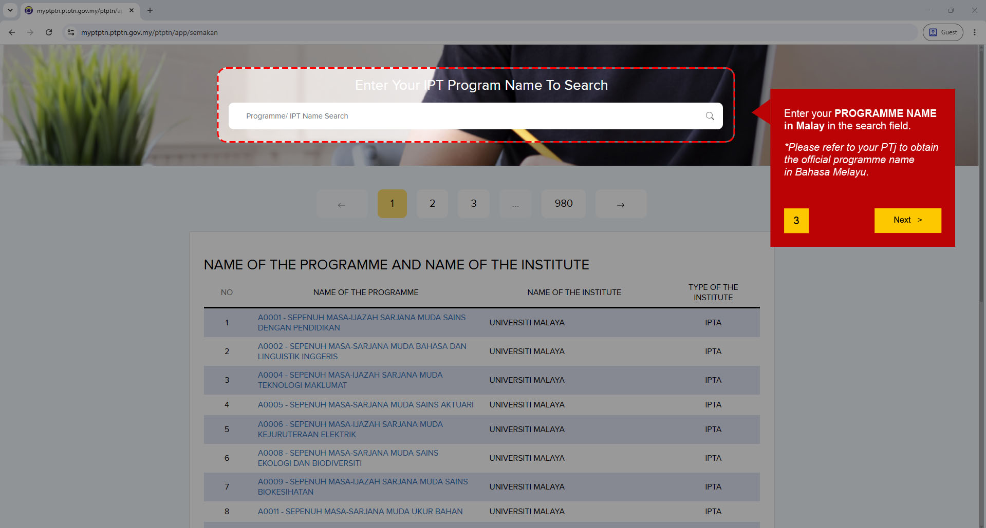 PTPTN Tutorial Step 3