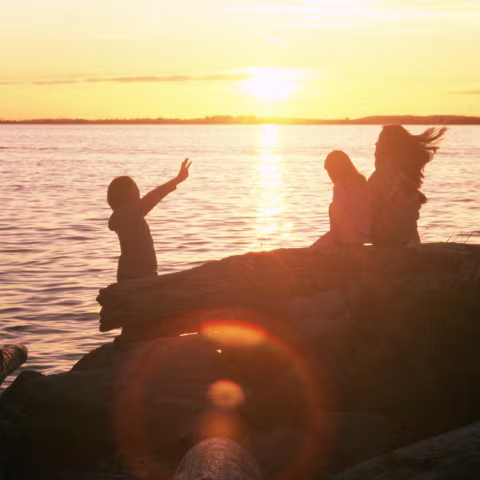 An example of a backlit scene. Here, the camera meter takes an average brightness, which results in an exposure that turns the subjects into dark silhouettes as it tries to compensate for the sun’s powerful influence within its frame. This may be desired in some cases, but in general, this is not an acceptable or “correct” exposure if the goal is to make the faces of the people in the frame discernible or recognizable.