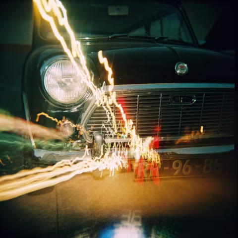 Flashing Mini – Double exposure with lights in bulb shutter. 