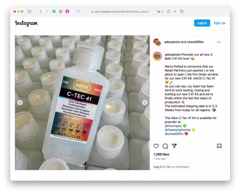 Adox is answering community questions about their new 2-bath C-41 development kit, “ADOX C-TEC 41” on Instagram.
https…