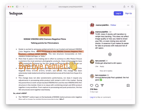 Kodak may be ditching remjet on Vision 3 films!
In an unconfirmed announcement published by Memorylab on Instagram (ht…